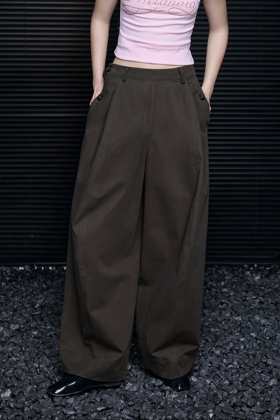 Cotton Brown Loose Drape Wide Pants B4708