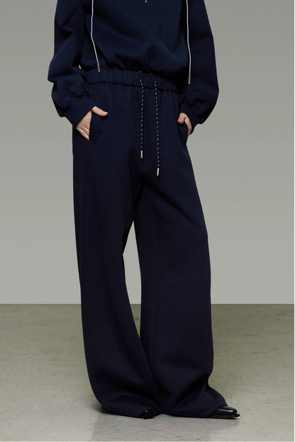 海軍藍抽繩寬鬆闊腿褲 B4440