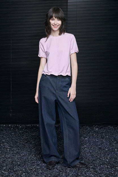 ライトピンクワイヤーペタルスリーブショートTシャツ　B4671