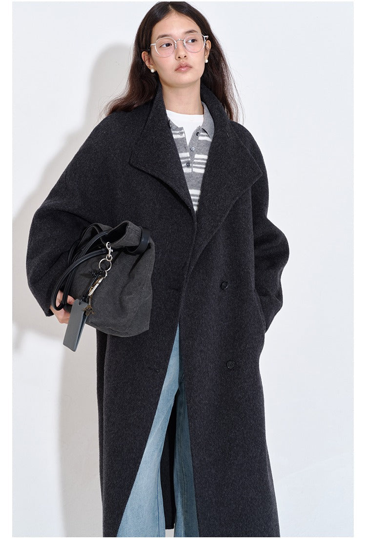 Minimalist wool stand collar double-face coat B4407