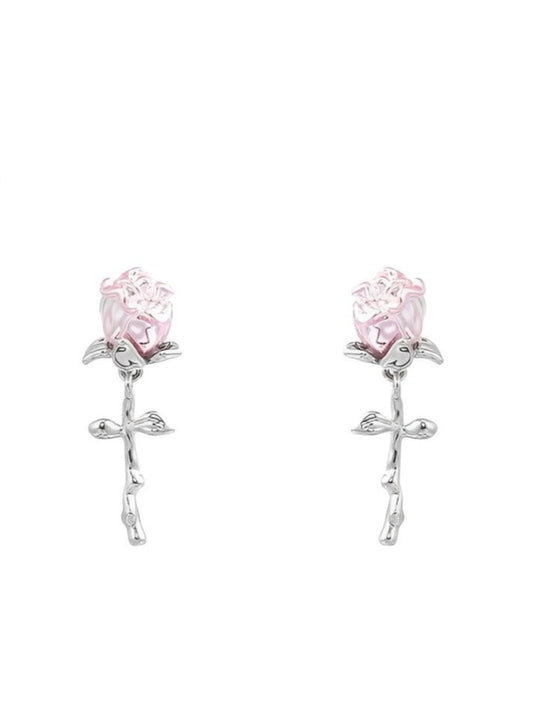 Metal Girl Pink Rose Earrings B2862