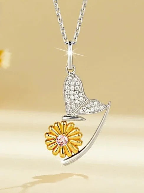 S925 Butterfly flower necklace B2191