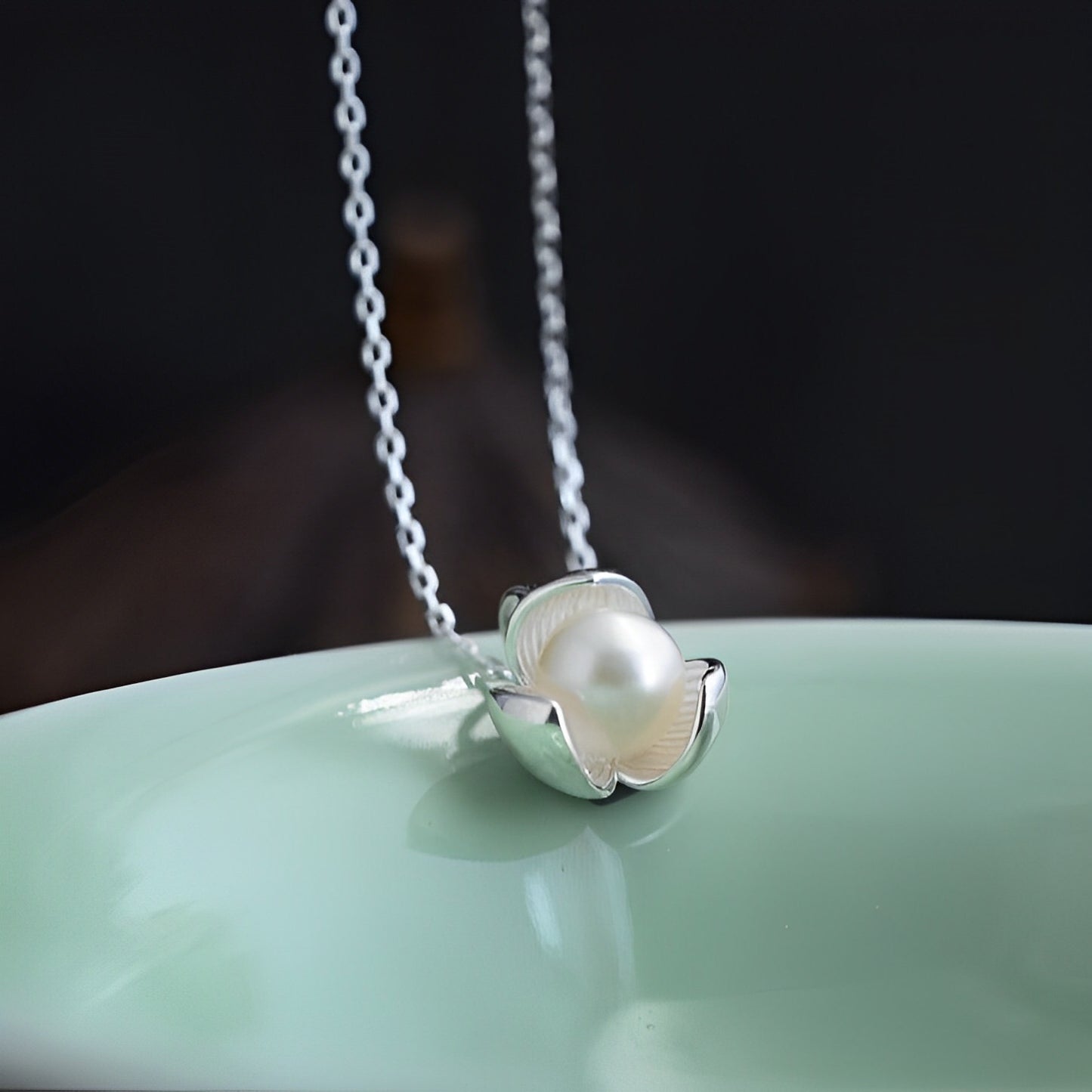 S925 Flower Pearl Pendant Necklace B1929