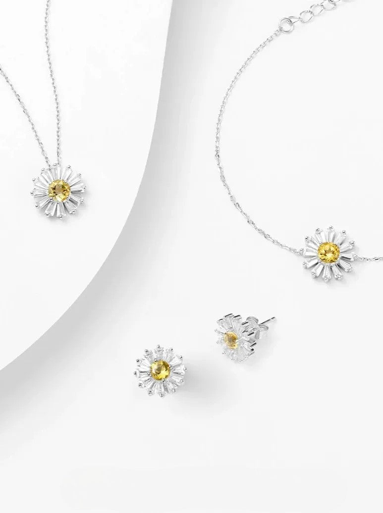 S925 Small Daisy Natural Citrine Necklace B2216