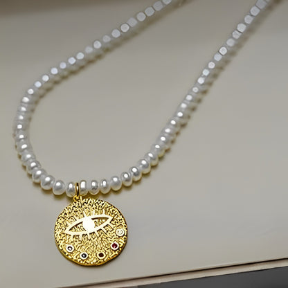 Pearl coin pendant necklace B1959
