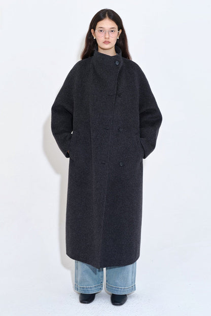 Minimalist wool stand collar double-face coat B4407