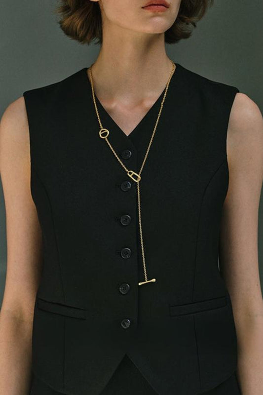 S925 Pig Nose OT Buckle Plain Long Necklace B3253