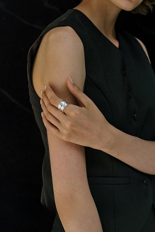 S925 Retro Luxury Glossy Open Ring B3256