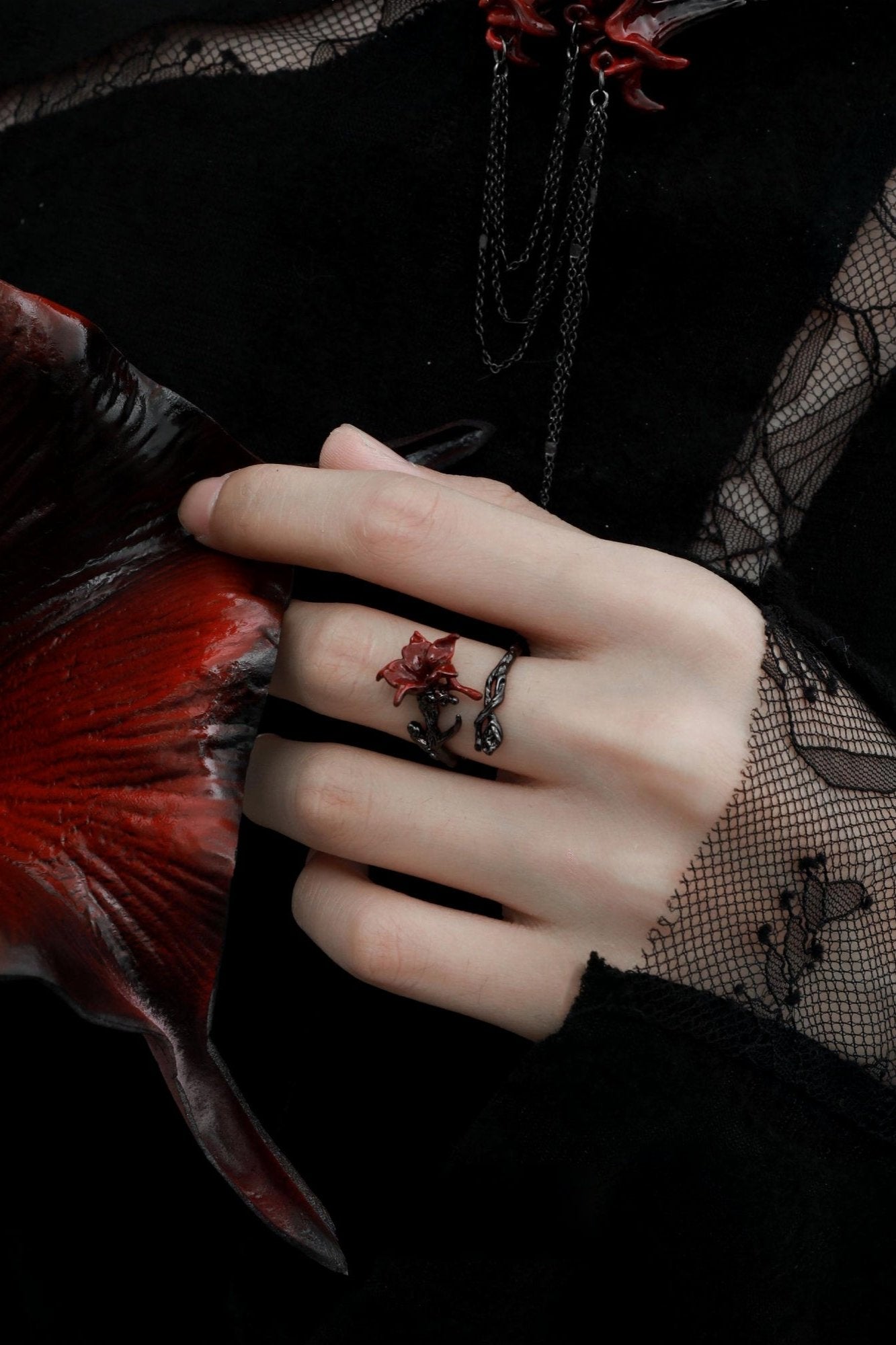 S925 Mandala Dark Open Ring B3425