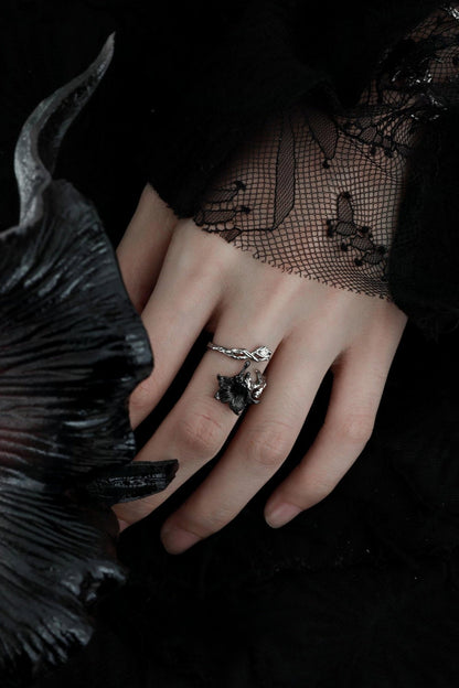 S925 Mandala Dark Open Ring B3425