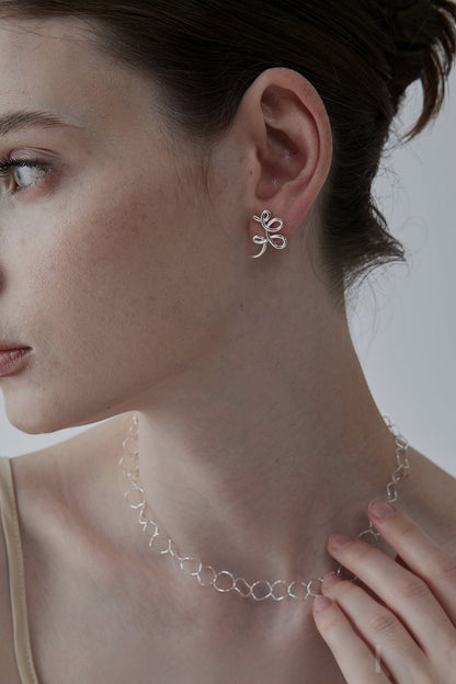 S925 Asymmetrical Chic Silk Twist Stud Earrings B4129