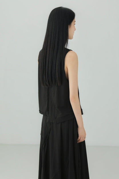 棉質不規則拼布無袖上衣 B4135