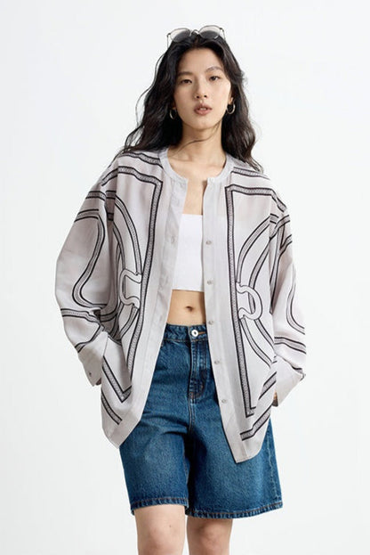 サンスクリーンプリントルーズシャツジャケット　B4138