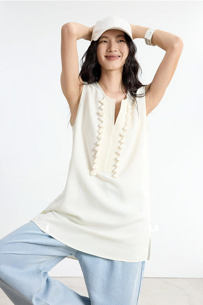 流蘇刺繡法式無袖上衣 B4139
