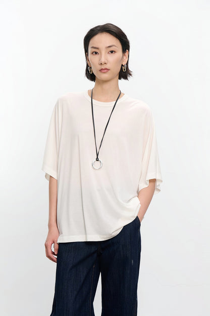 Summer Tencel wool 5/8 sleeve loose T-shirt B4179