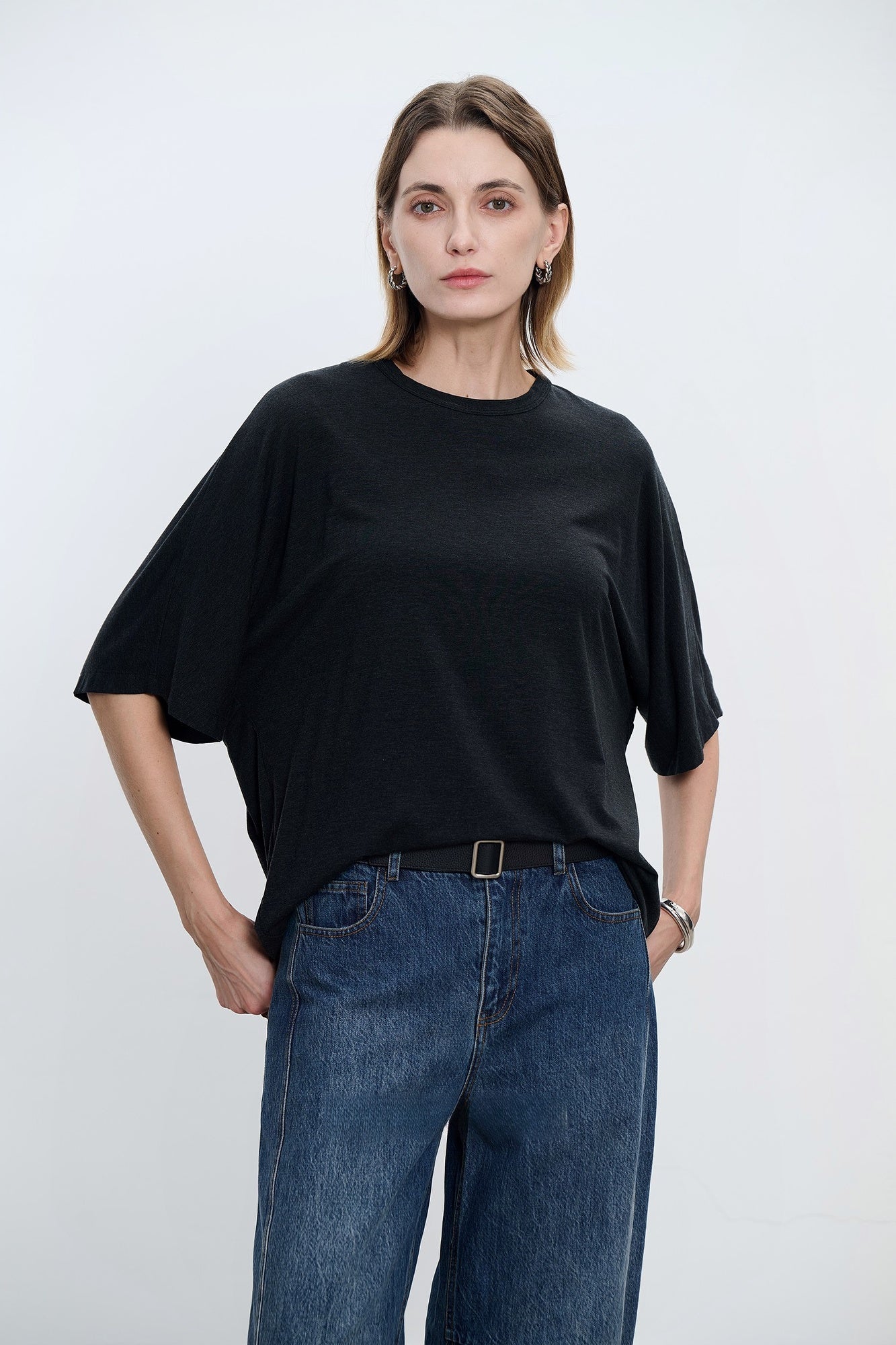 Summer Tencel wool 5/8 sleeve loose T-shirt B4179