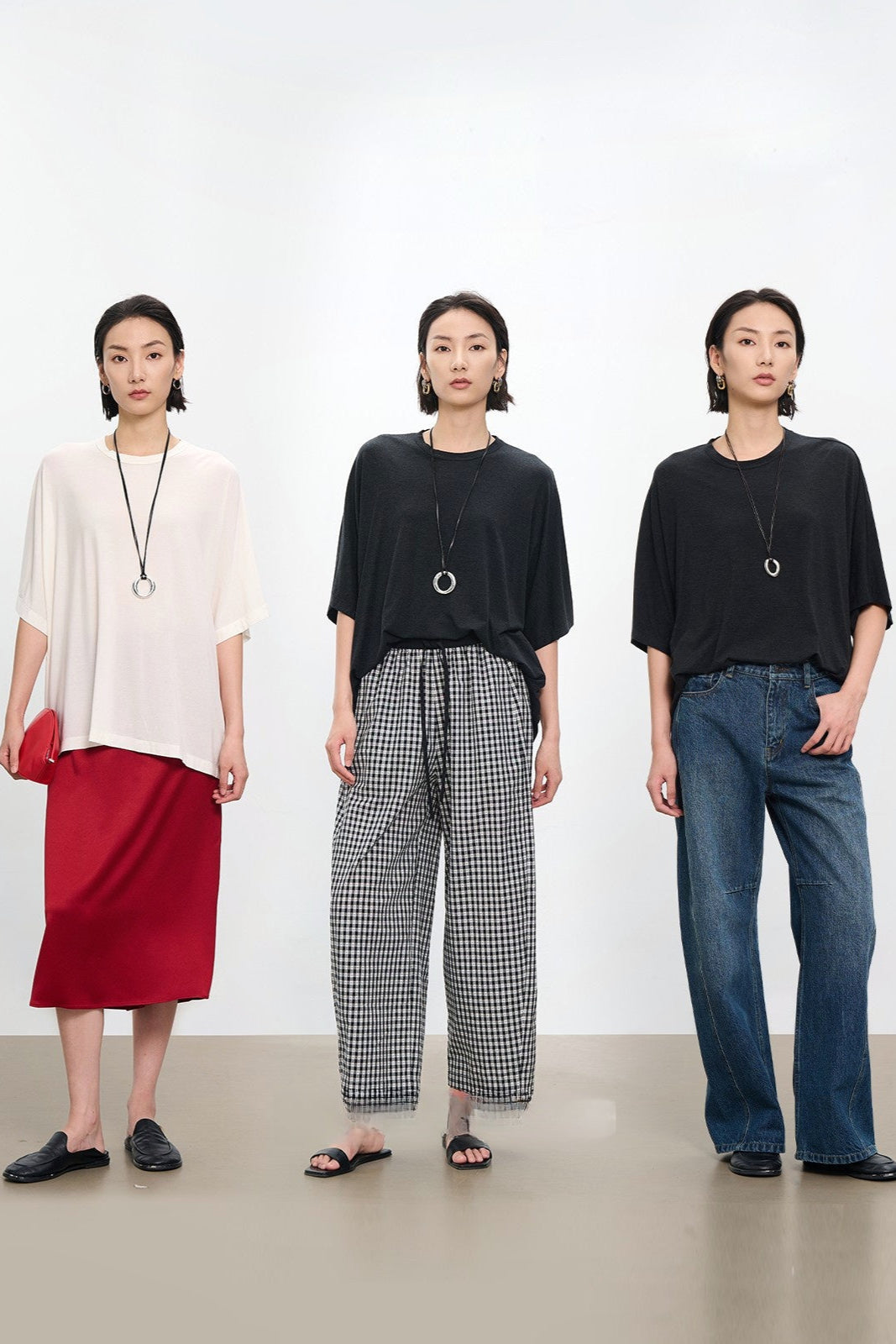 Summer Tencel wool 5/8 sleeve loose T-shirt B4179