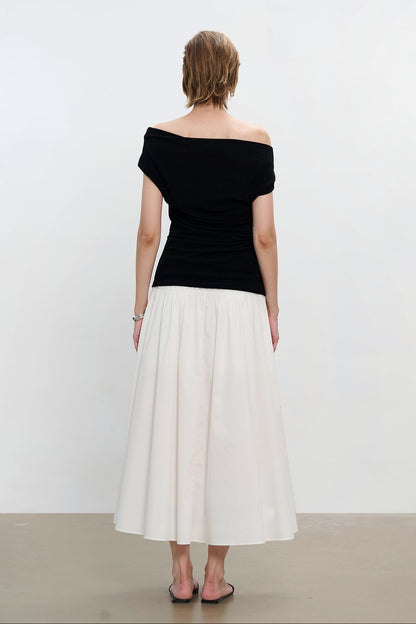 プレミアムコットンドローストリングティアードスカート　B4180