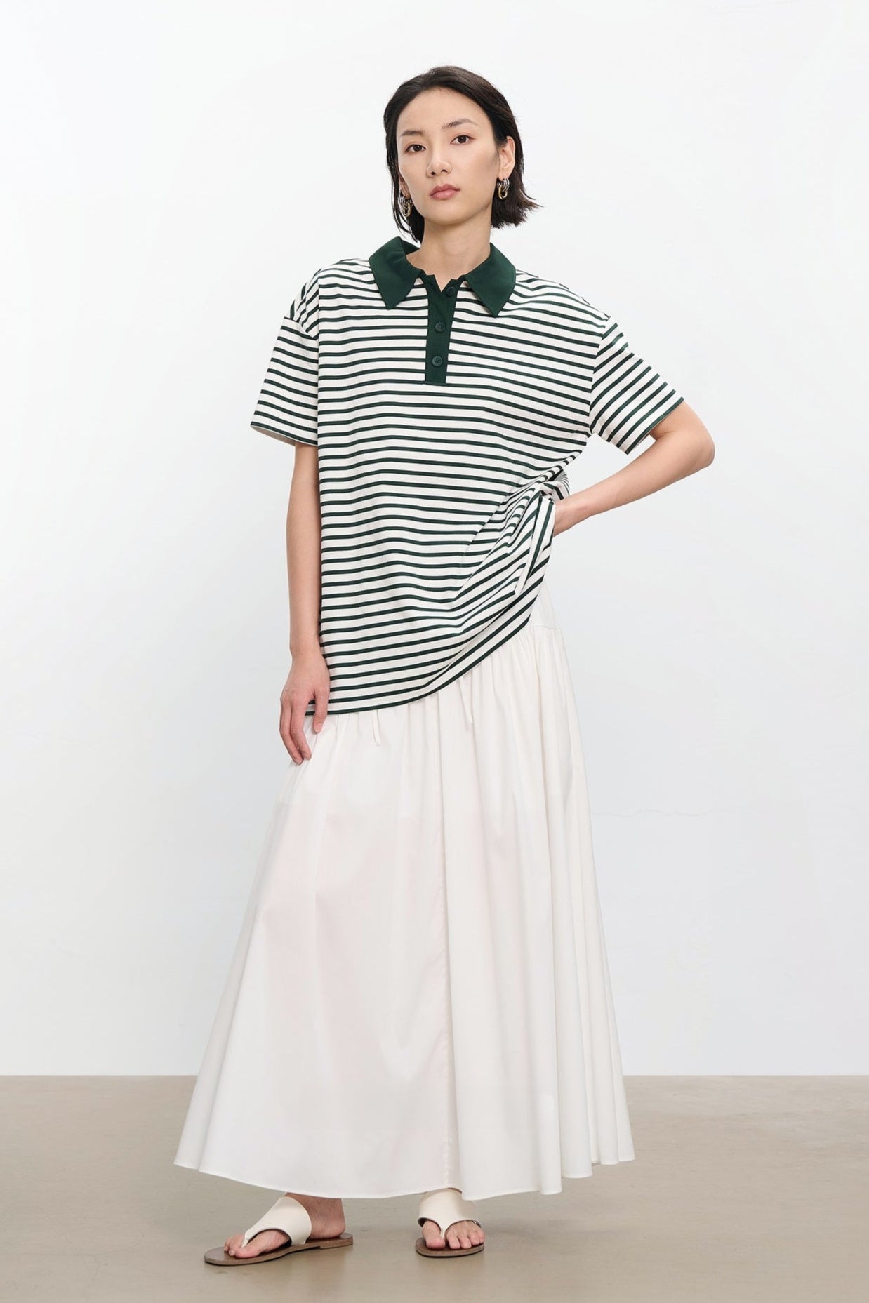 プレミアムコットンドローストリングティアードスカート　B4180