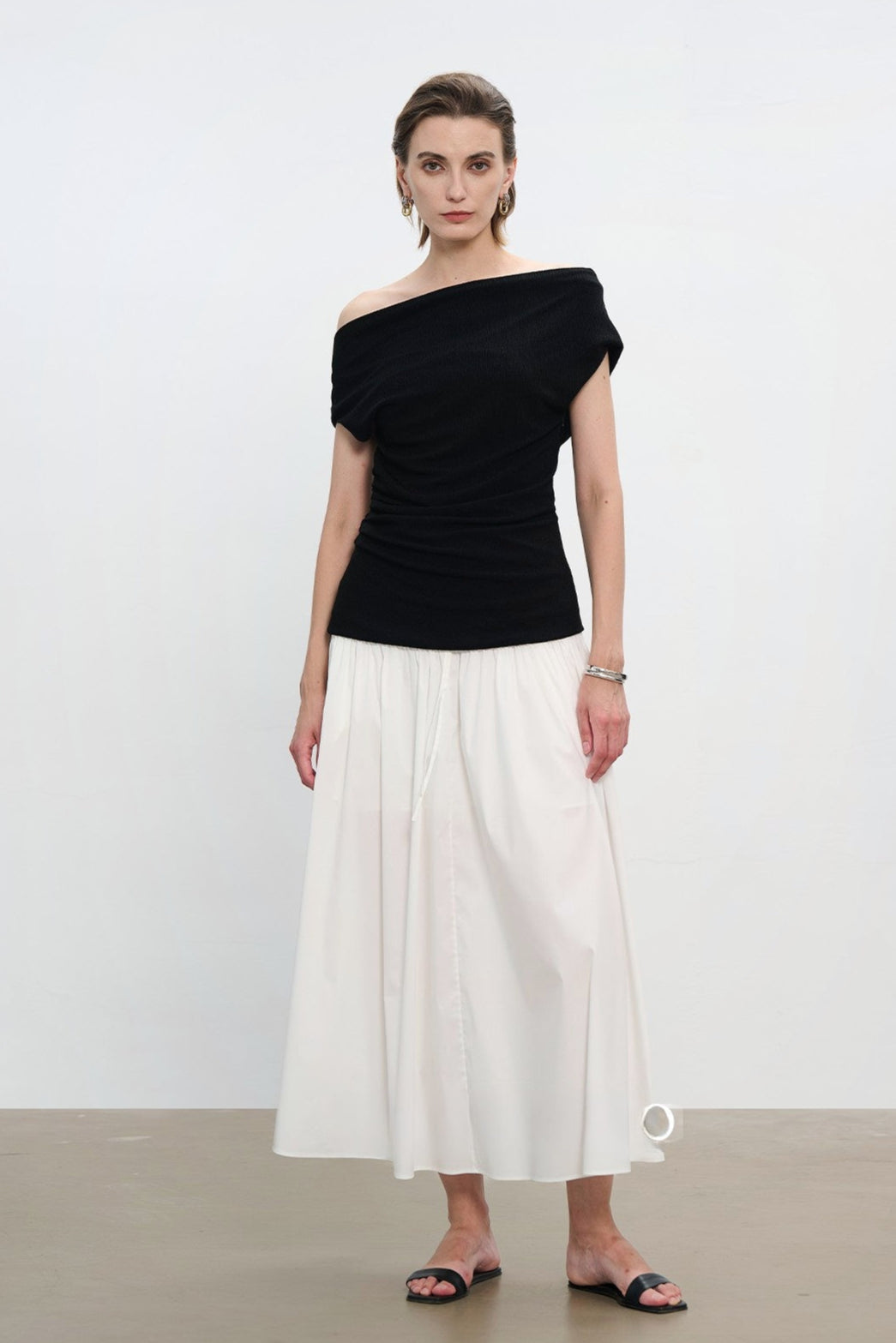 プレミアムコットンドローストリングティアードスカート　B4180