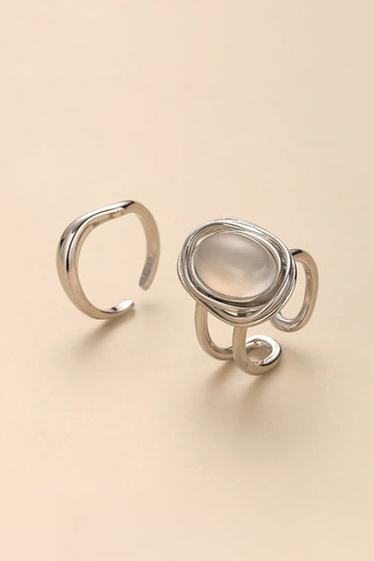 S925 White Agate Retro Open Ring B4182