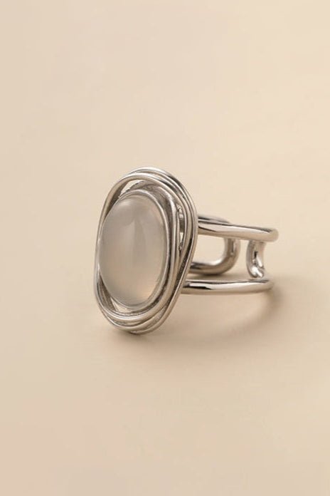S925 White Agate Retro Open Ring B4182