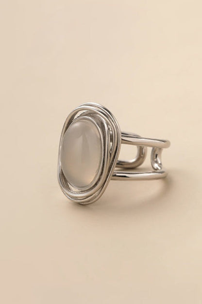 S925 White Agate Retro Open Ring B4182