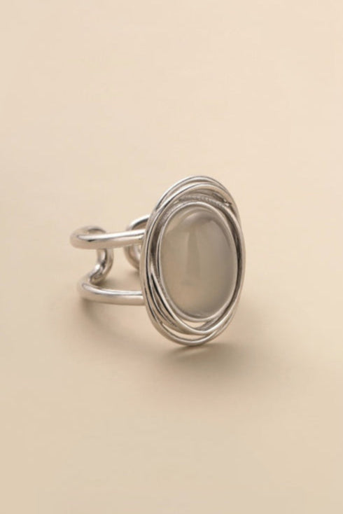 S925 White Agate Retro Open Ring B4182