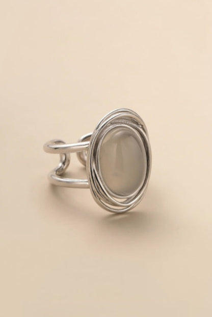 S925 White Agate Retro Open Ring B4182