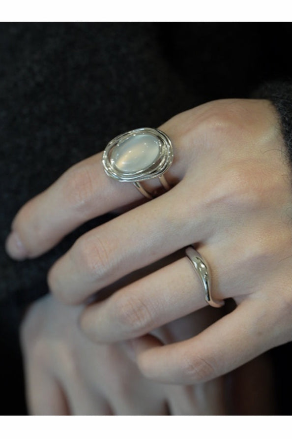 S925 White Agate Retro Open Ring B4182