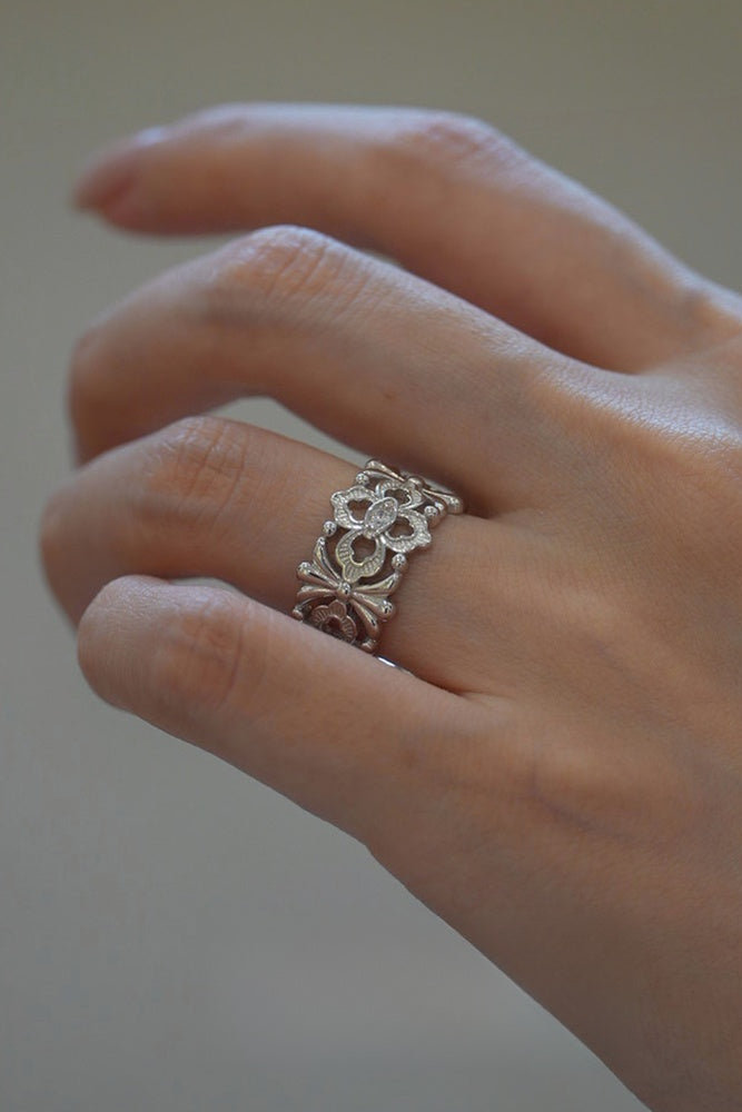 S925ホローカービングオープンリング　B4184