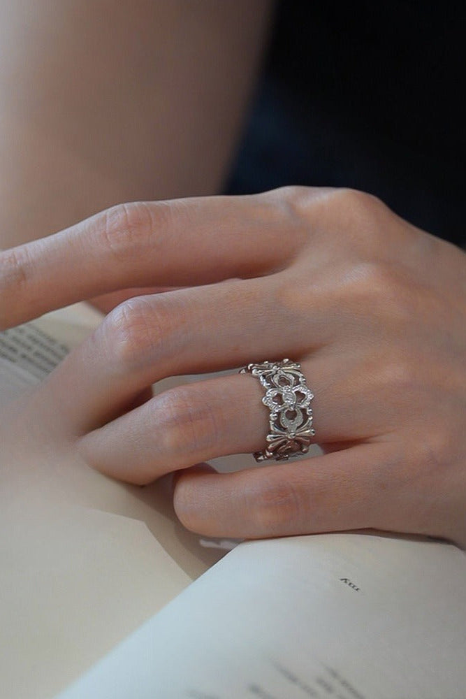 S925鏤空雕花開口戒指 B4184