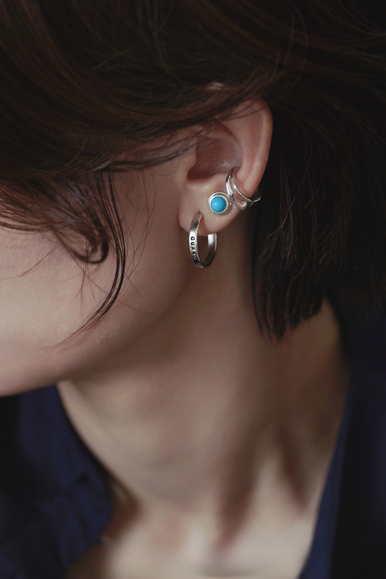 S925ターコイズピアス・レターピアス・イヤーカフ　B4229