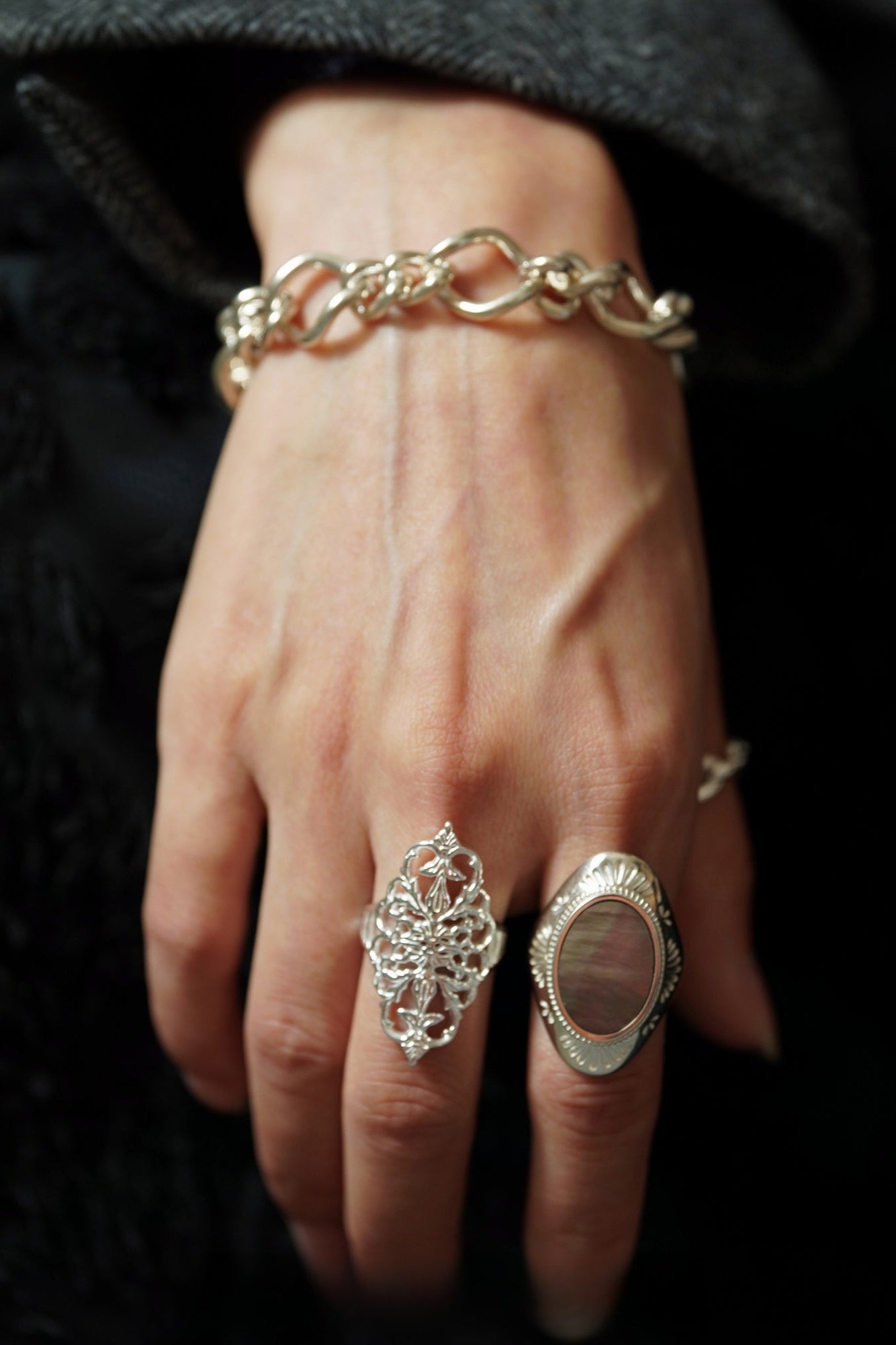 S925貝殼浮雕戒指/蕾絲圖案戒指 B4230