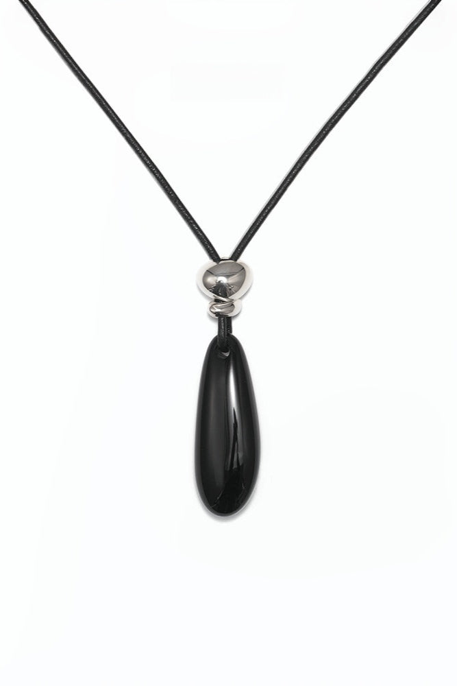 ブラックアゲートペンダントロングネックレス　B4244