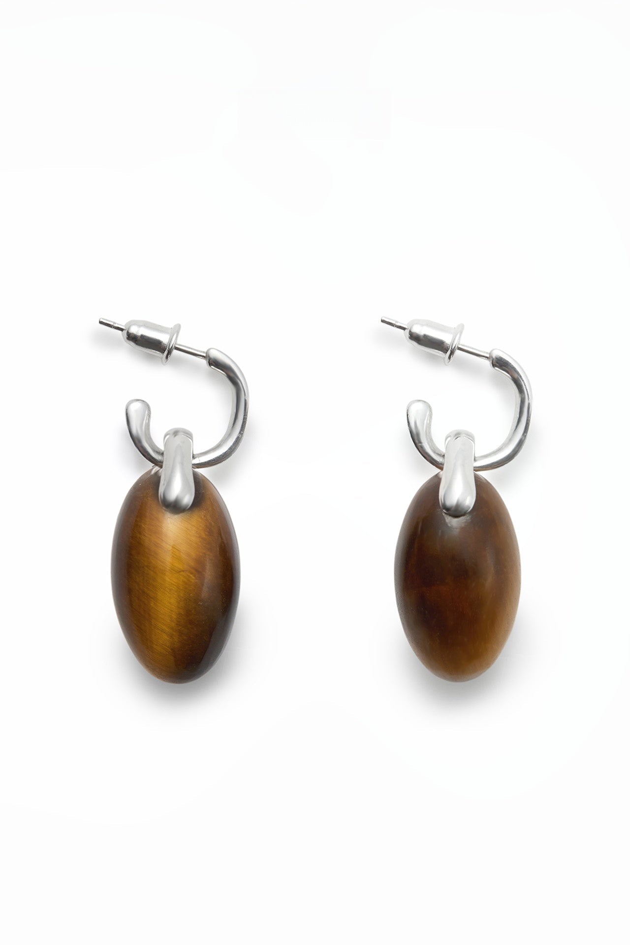 S925タイガーアイシングルビーズフックピアス　B4283