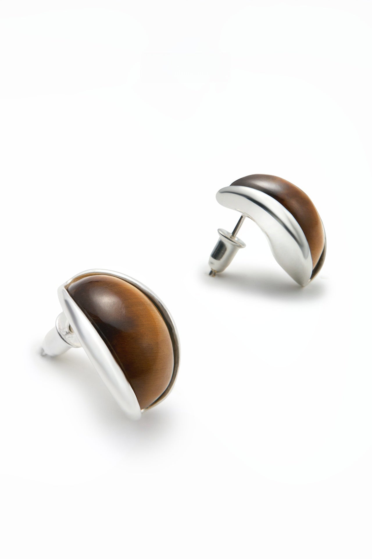 S925タイガーアイクラシックスタッドピアス　B4284