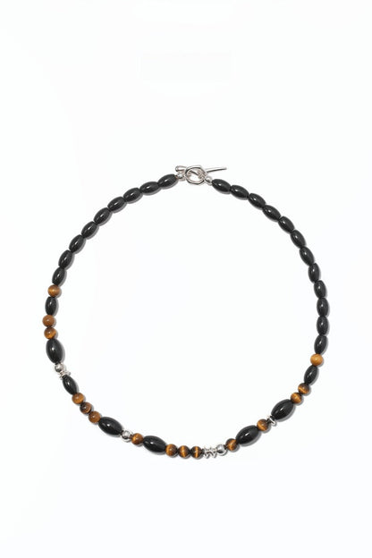 S925タイガーアイ ブラックアゲートチョーカーネックレス　B4286