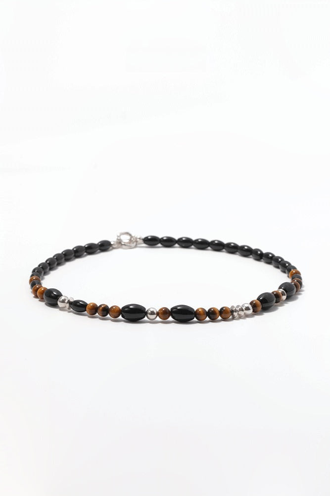 S925タイガーアイ ブラックアゲートチョーカーネックレス　B4286