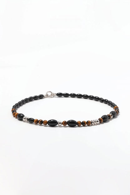 S925タイガーアイ ブラックアゲートチョーカーネックレス　B4286