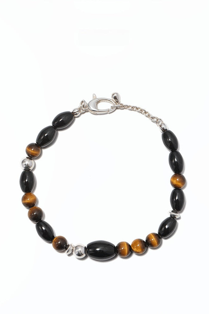 S925タイガーアイ ブラックアゲートブレスレット　B4287