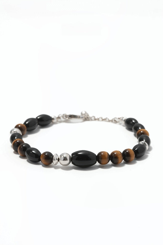 S925タイガーアイ ブラックアゲートブレスレット　B4287
