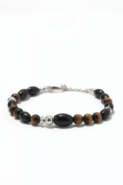 S925タイガーアイ ブラックアゲートブレスレット　B4287