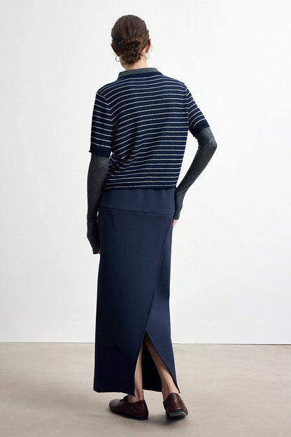 Striped wool blend fake two-piece sweater B4305