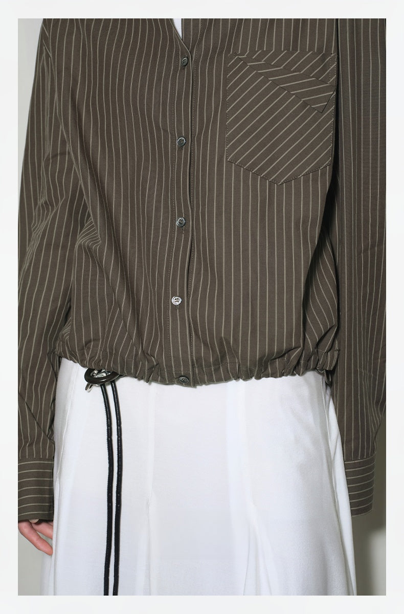 ヴィンテージ先染めストライプドローストリングシャツ　B4315