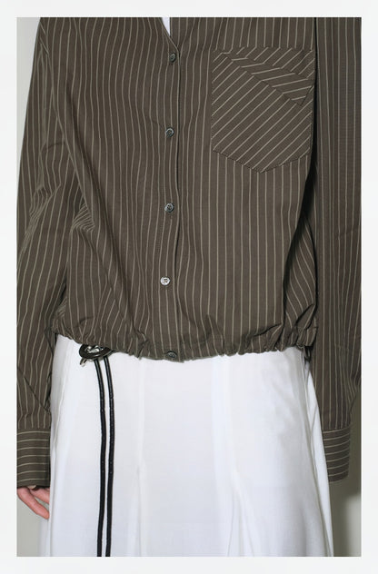 ヴィンテージ先染めストライプドローストリングシャツ　B4315