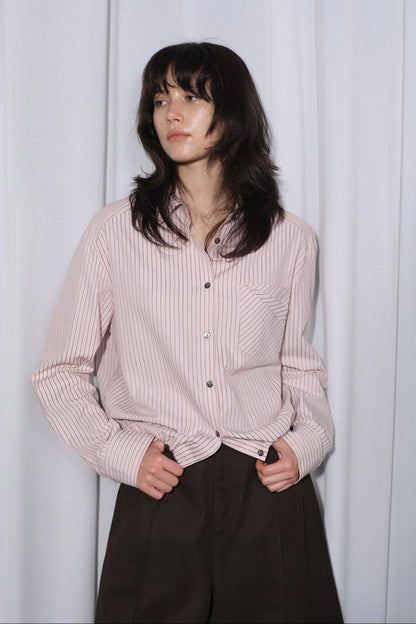 ヴィンテージ先染めストライプドローストリングシャツ　B4315