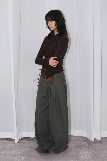 Asymmetrical three-dimensional pleated wide pants B4316