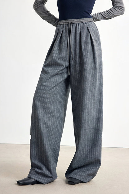 Striped wool blend drape straight pants B4328
