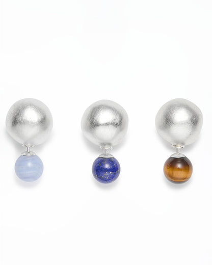 S925ブルーアゲートダブルビーズピアス　B4336